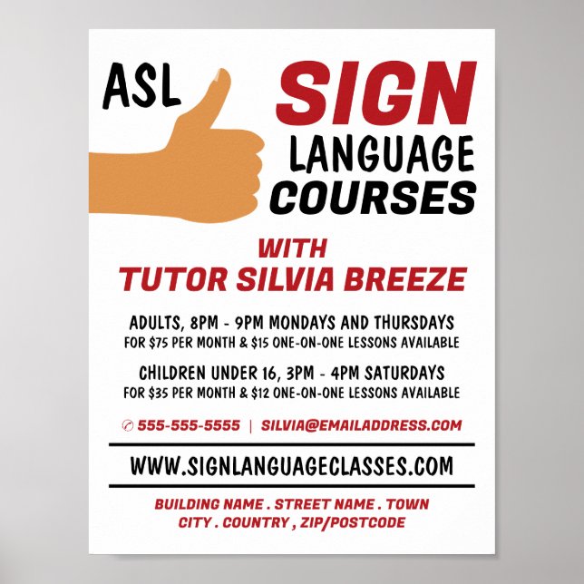ASL Thumbs-up Gesture Sign Language Course Advert Poster (Vorne)