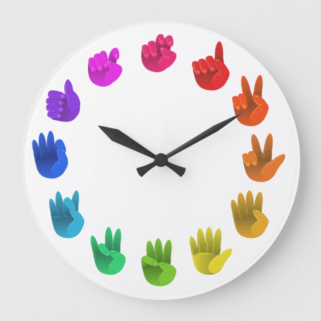 ASL Zeichensprache Regenbogenfarbrad Große Wanduhr (Vorderseite)