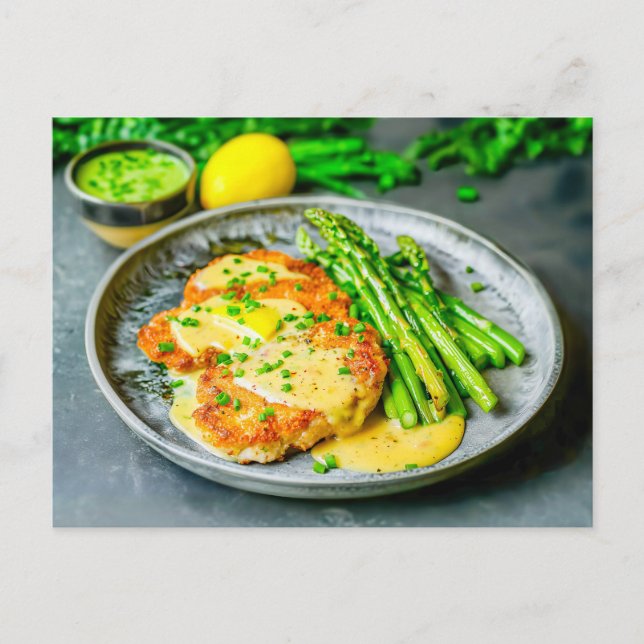 Asparagus mit Schnitzel und Sauce Feiertagspostkarte (Vorderseite)