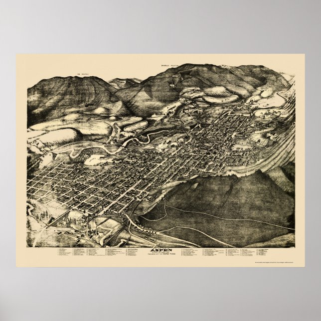 Aspen, CO Panorama Karte - 1893 Poster (Vorne)