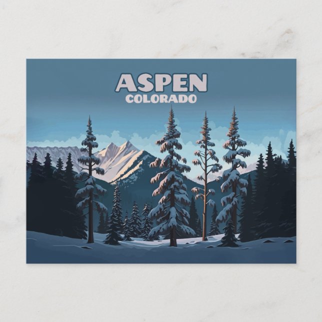 Aspen Colorado Bäume Schnee Berge Retro Postkarte (Vorderseite)