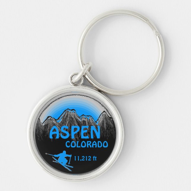Aspen Colorado Blauer Skikarte Schlüsselanhänger (Vorne)