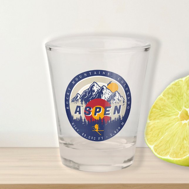 Aspen Colorado Flag Skigebiet Sonnenuntergang Souv Schnapsglas (Von Creator hochgeladen)