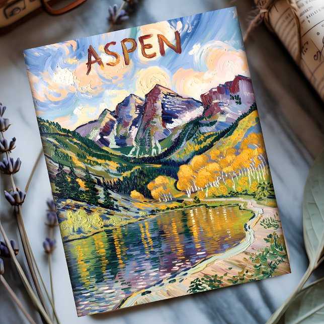 Aspen Colorado Reise Van Gogh Berglandschaft Postkarte (Van Gogh Style Starry Night Aspen)