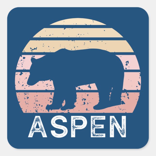 Aspen Colorado Retro Bär Quadratischer Aufkleber (Vorderseite)
