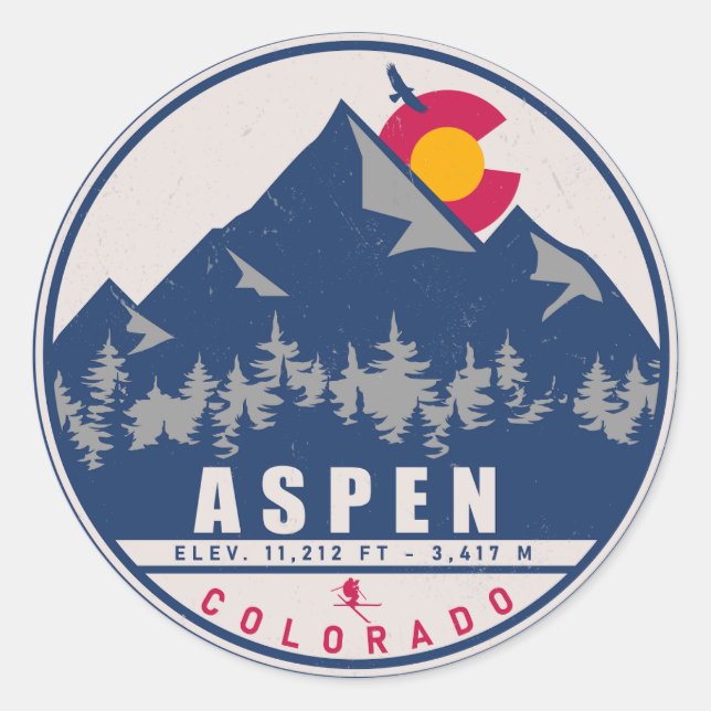 Aspen Colorado Retro Sunset Souvenirs 80er Runder Aufkleber (Vorderseite)