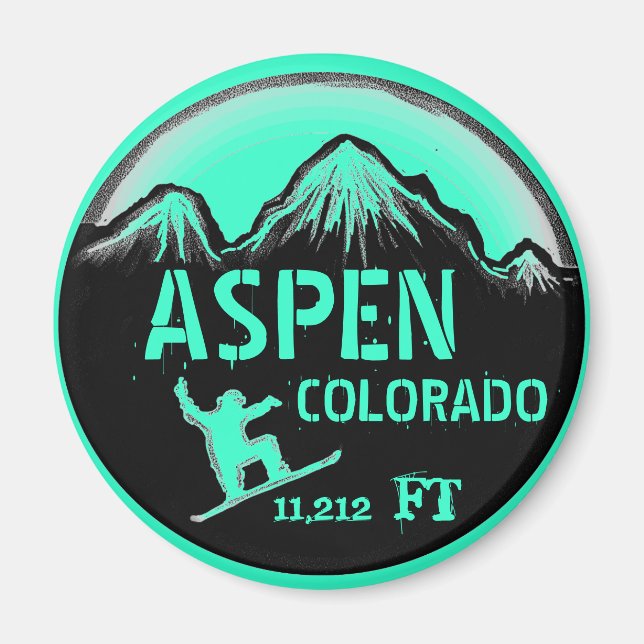 Aspen Colorado Sea Green Snowboardart Magnet (Vorne)