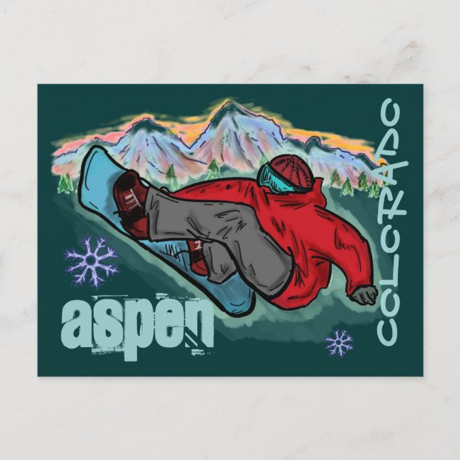 Aspen Colorado Snowboarder-Schildkröte Postkarte (Vorderseite)