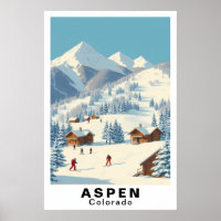 Aspen Colorado Vintage-Ski-Reise-Kunst