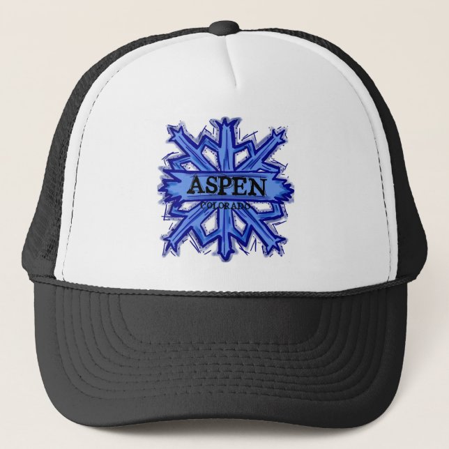 Aspen Colorado Winterschneeflocke Truckerkappe (Vorderseite)