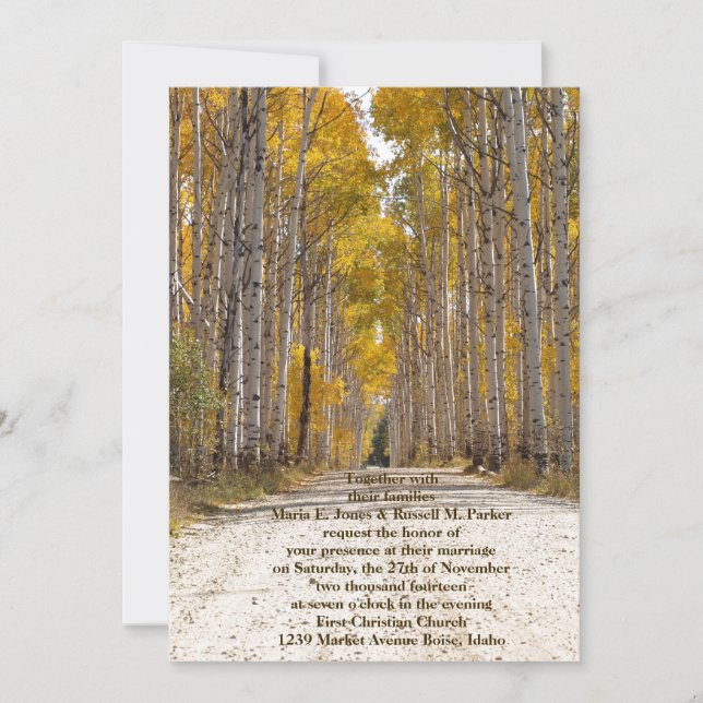 Aspen-Gasse in der Herbst-Hochzeit Einladung (Vorderseite)