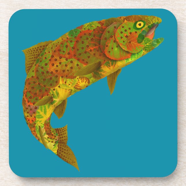 Aspen Leaf Rainbow Trout 6 Getränkeuntersetzer (Vorderseite)