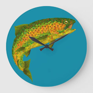 Aspen Leaf Regenbogenforelle 4 Große Wanduhr