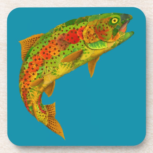 Aspen Leaf Regenbogenforelle 5 Getränkeuntersetzer (Vorderseite)