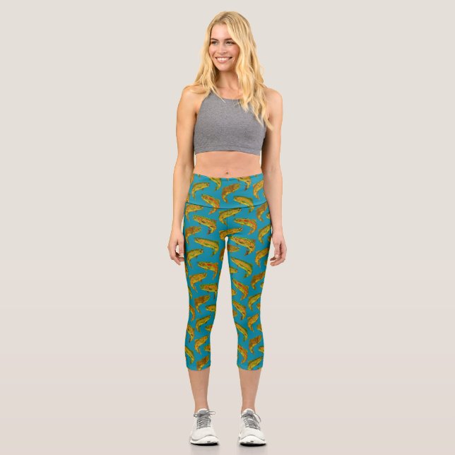 Aspen Leaf Regenbogenforelle Nahtloses Muster 2018 Capri Leggings (Vorderseite)