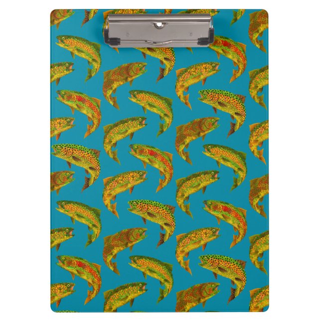 Aspen Leaf Regenbogenforelle Nahtloses Muster 2018 Klemmbrett (Vorderseite)