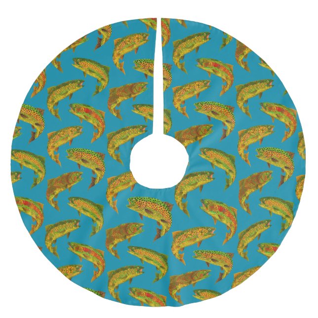 Aspen Leaf Regenbogenforelle Nahtloses Muster 2018 Polyester Weihnachtsbaumdecke (Vorderseite)