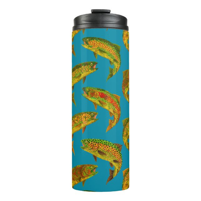 Aspen Leaf Regenbogenforelle Nahtloses Muster 2018 Thermosbecher (Vorderseite)