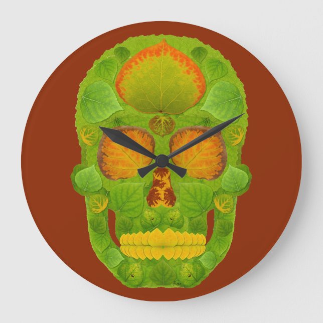 Aspen Leaf Skull 10 Große Wanduhr (Vorderseite)