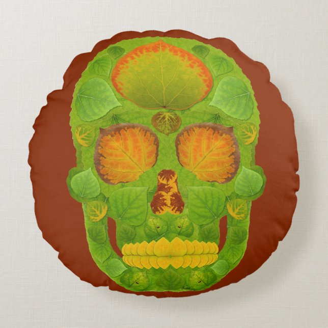 Aspen Leaf Skull 10 Rundes Kissen (Vorderseite)