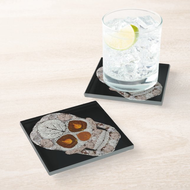 Aspen Leaf Skull 11 Glasuntersetzer (Schrägansicht)