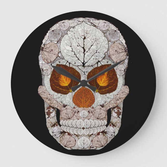 Aspen Leaf Skull 11 Große Wanduhr (Vorderseite)