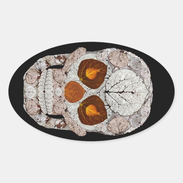 Aspen Leaf Skull 11 Ovaler Aufkleber (Vorderseite)