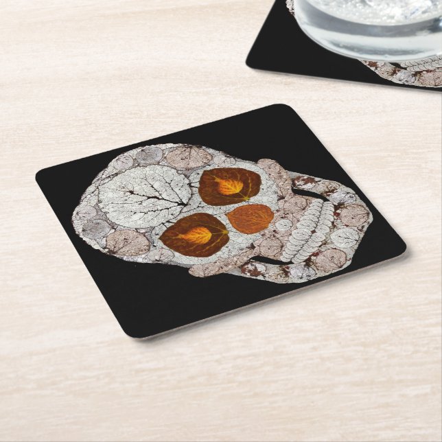 Aspen Leaf Skull 11 Rechteckiger Pappuntersetzer (angewinkelt)