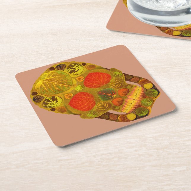 Aspen Leaf Skull 12 Rechteckiger Pappuntersetzer (angewinkelt)