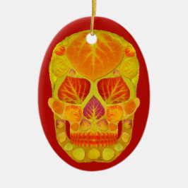 Aspen Leaf Skull 13 Keramik Ornament