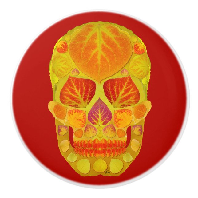 Aspen Leaf Skull 13 Keramikknauf (Vorderseite)