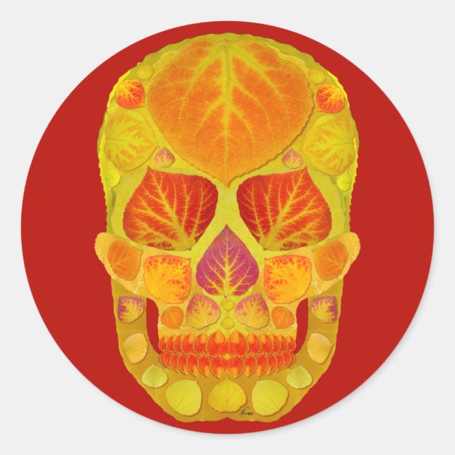 Aspen Leaf Skull 13 Runder Aufkleber (Vorderseite)