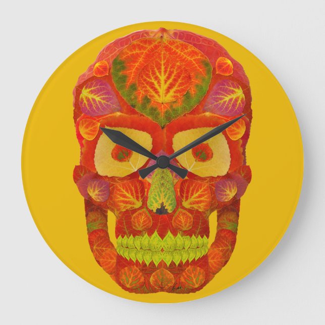 Aspen Leaf Skull 16 Große Wanduhr (Vorderseite)