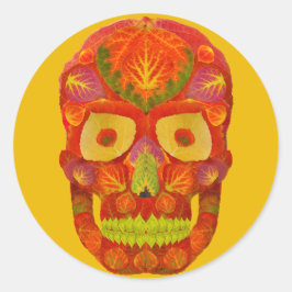 Aspen Leaf Skull 16 Runder Aufkleber