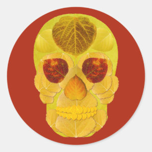 Aspen Leaf Skull 1 Runder Aufkleber