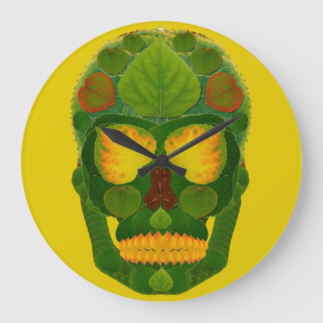 Aspen Leaf Skull 9 Große Wanduhr (Vorderseite)