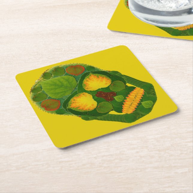 Aspen Leaf Skull 9 Rechteckiger Pappuntersetzer (angewinkelt)