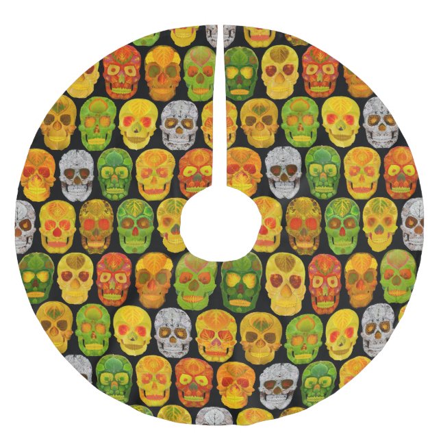 Aspen Leaf Skulls nahtloses Muster 2018 Polyester Weihnachtsbaumdecke (Vorderseite)