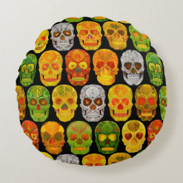 Aspen Leaf Skulls nahtloses Muster 2018 Rundes Kissen