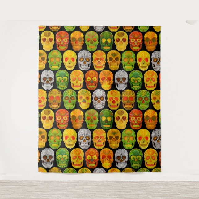 Aspen Leaf Skulls nahtloses Muster 2018 Wandteppich (Vorderseite)
