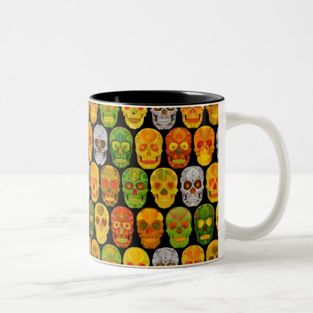 Aspen Leaf Skulls nahtloses Muster 2018 Zweifarbige Tasse (Rechts)