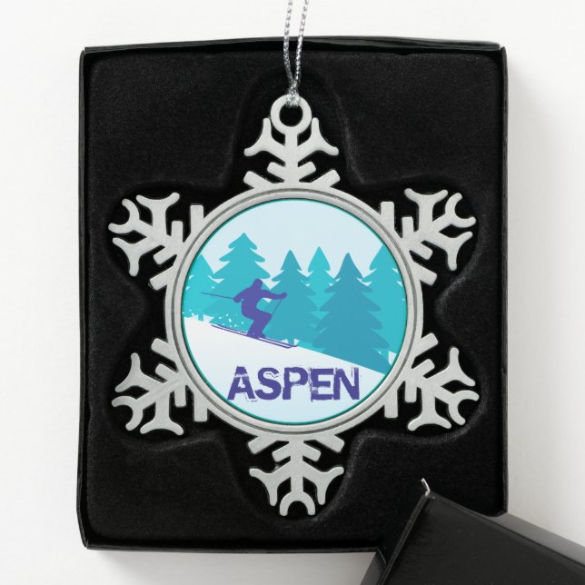 Aspen Ski Circle Schneeflocken Zinn-Ornament (Box)