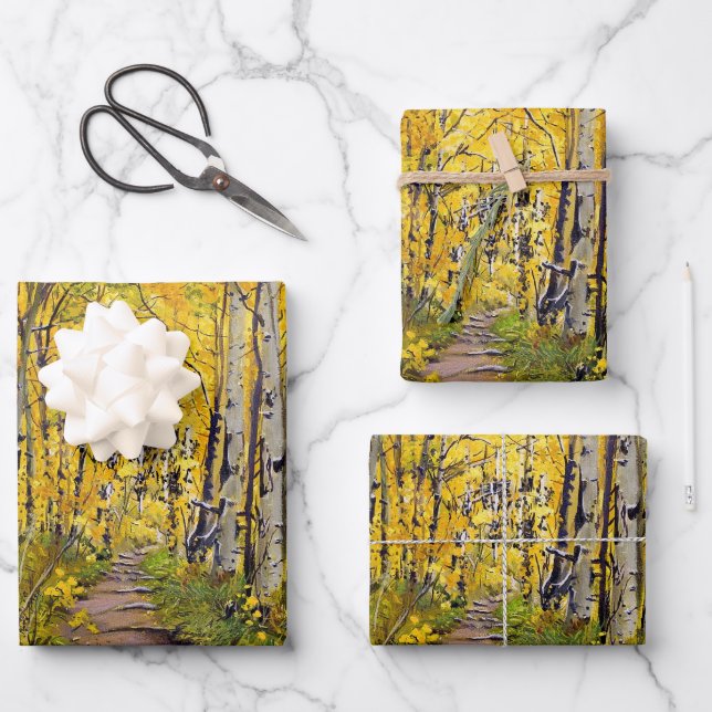Aspen Trees in den Herbstfarben Geschenkpapier Set (Vorderseite)