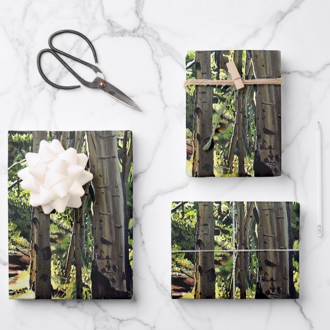 Aspens Tree Woodland Geschenkpapier Set (Vorderseite)
