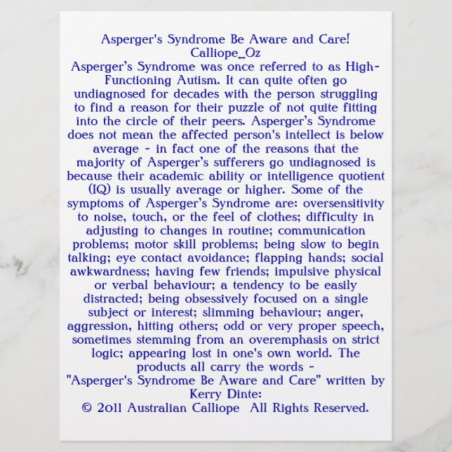 Asperger-Syndrom Seien Sie sich bewusst und pflege Flyer (Vorne)