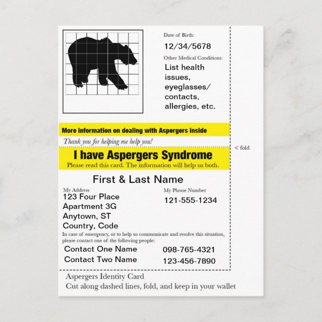 Aspergers Emergency Card Postkarte (Vorderseite)