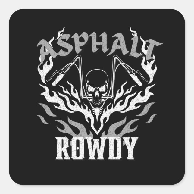 Asphalt Rowdy Motorradfahrer Skull Tribal Flamme Quadratischer Aufkleber (Vorderseite)