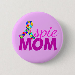 Aspie Mama Hübsch Rosa Ribbon Asperger Mütter Tag Button