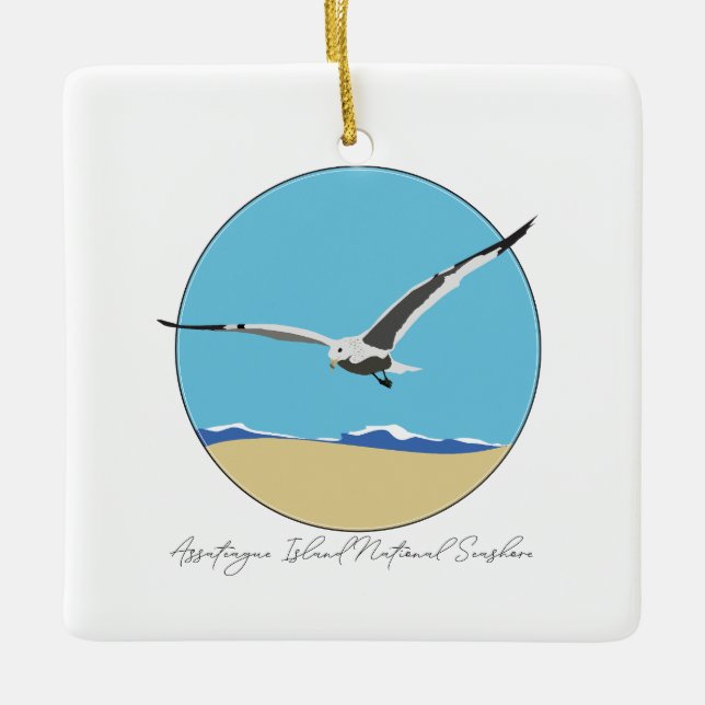 Assateague Island Sea Gull over Beach Keramikornament (Vorderseite)