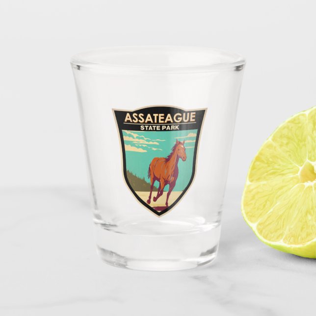 Assateague Staat Park Maryland Abzeichen Schnapsglas (Vorderseite)